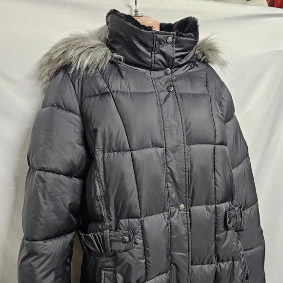 Ralph Lauren Faux-Fur-Trimmed Hooded Puffer Coat Women Size XL Charcoal - Picture 2 of 13